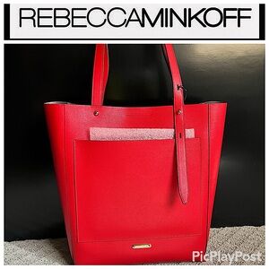 Rebecca Minkoff N S Ferrari Red Silver Stella Leather Spacious Tote DB Pouch NWT